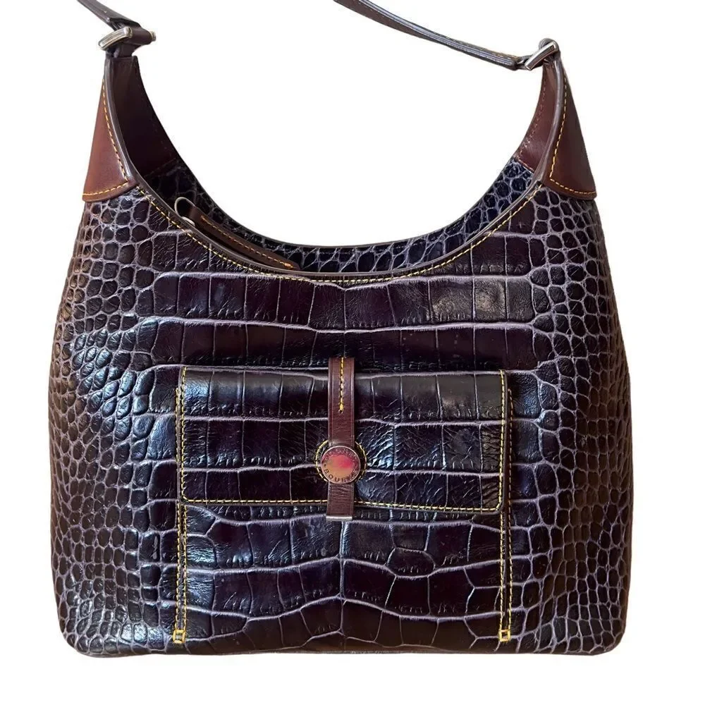 DOONEY & BOURKE Brown Crocodile Embossed Leather Hobo Shoulder Handbag